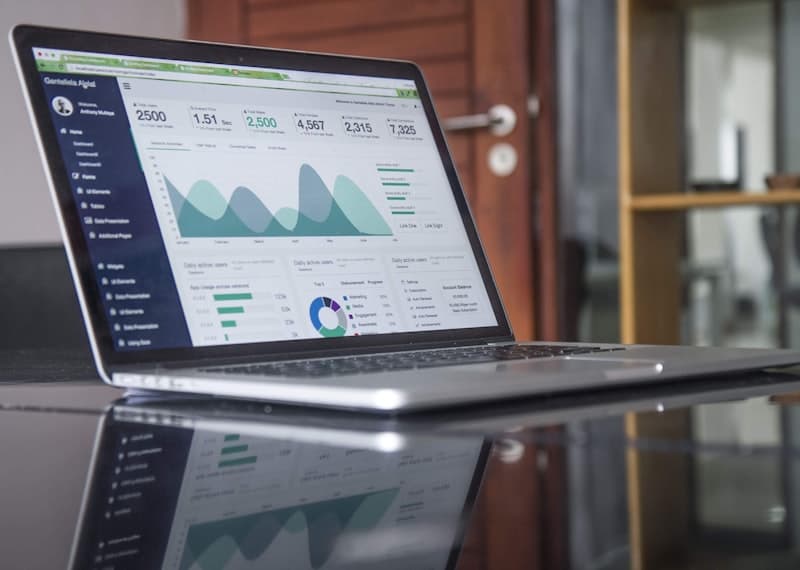 Analitikai dashboard számítógép képernyőn